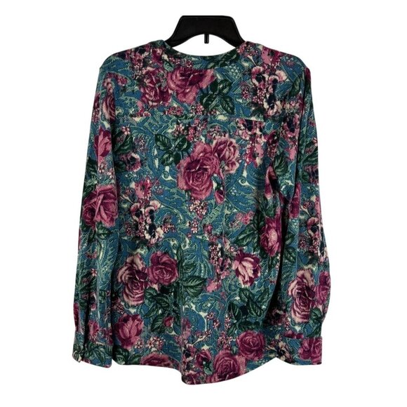 D&Co Womens Floral Long Sleeve Stretch Button-Down Shirt Blouse Size M - Picture 2 of 8